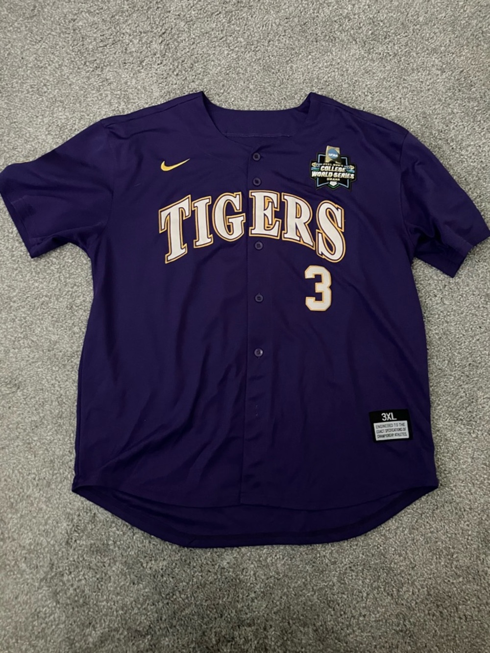 Dylan Crews LSU 2023 College World Series Nike Baseball Jersey